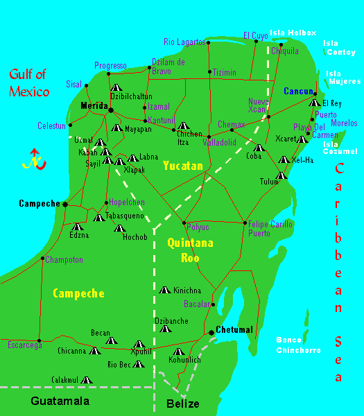 ~ Map - Ancient Mayan Ruins of Mexico ~